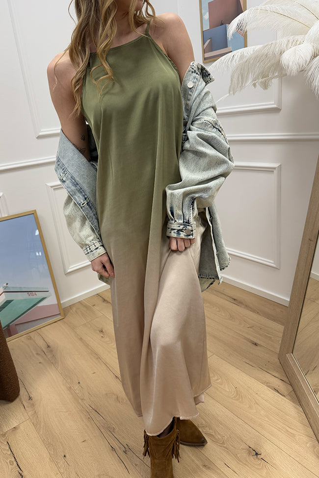 Vestito scollo quadro sfumato asparago - HaveOne