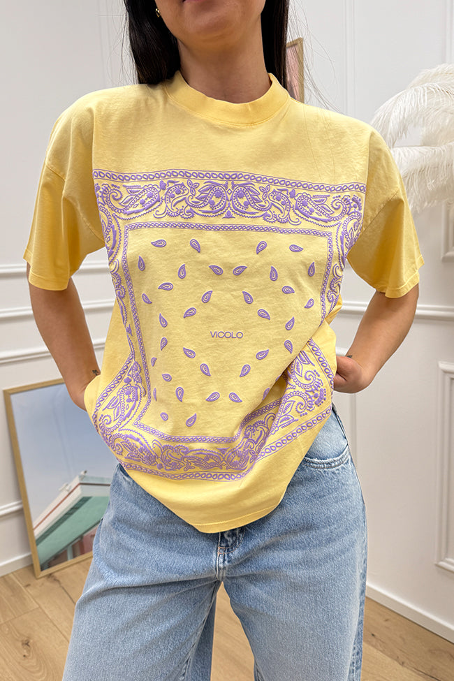 T shirt gialla stampa bandana in rilievo - Vicolo