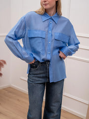 Camicia tencel velata celeste con maxi tasche - HaveOne