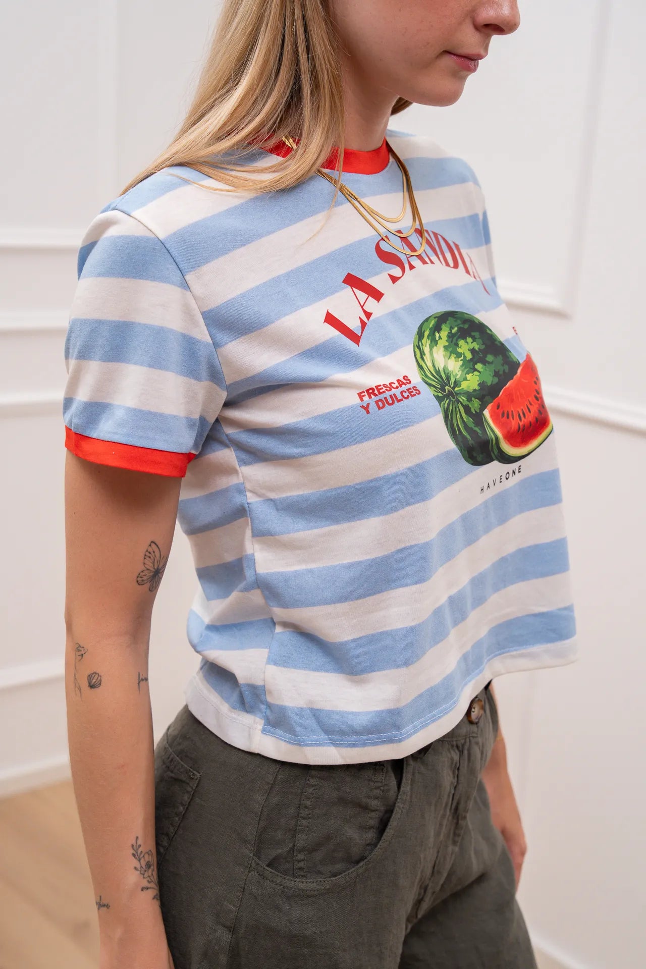 T shirt La Sandia latte, cielo e rosso - HaveOne