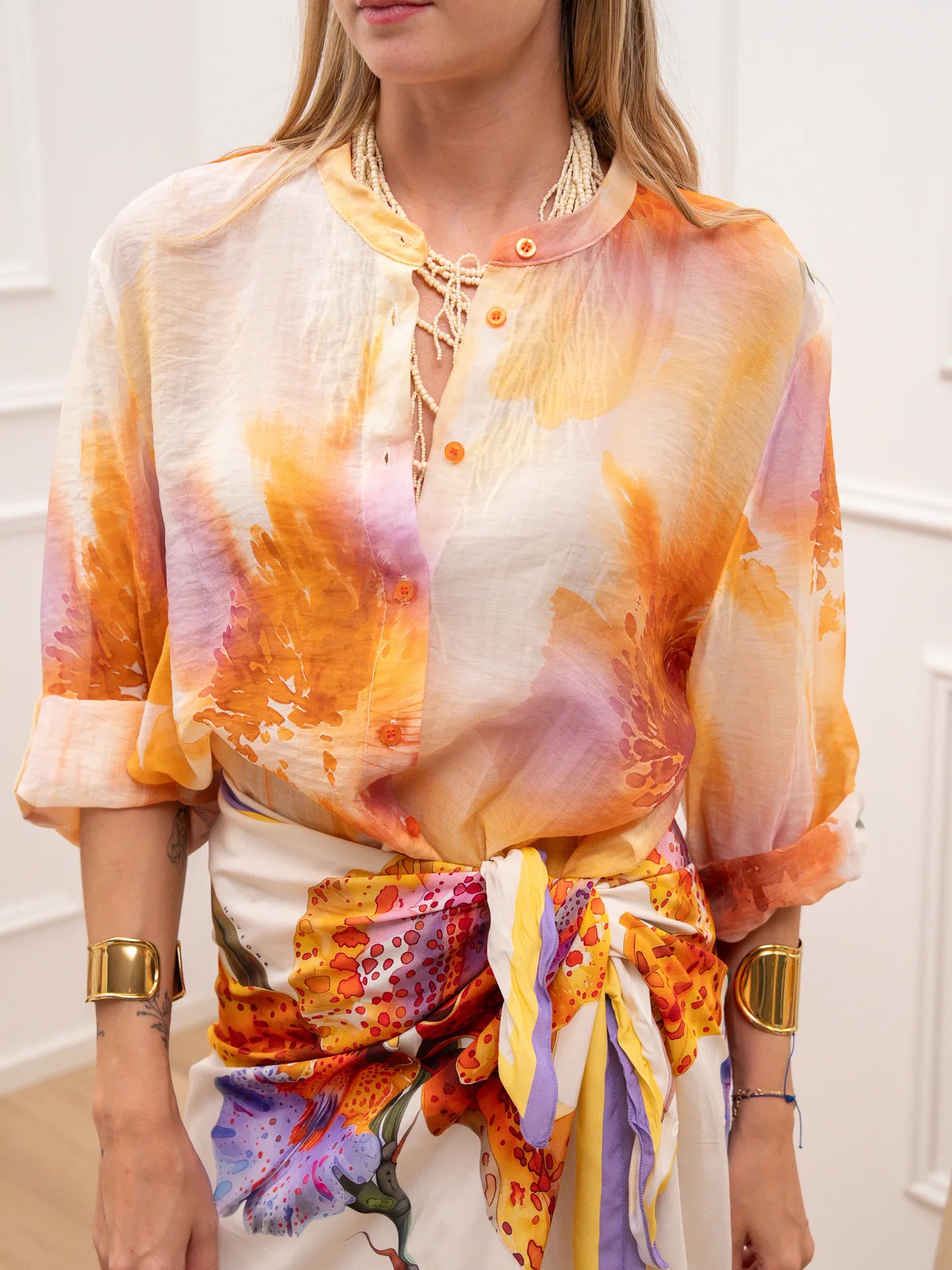 Camicia Orchidea arancio in lyocell - HaveOne