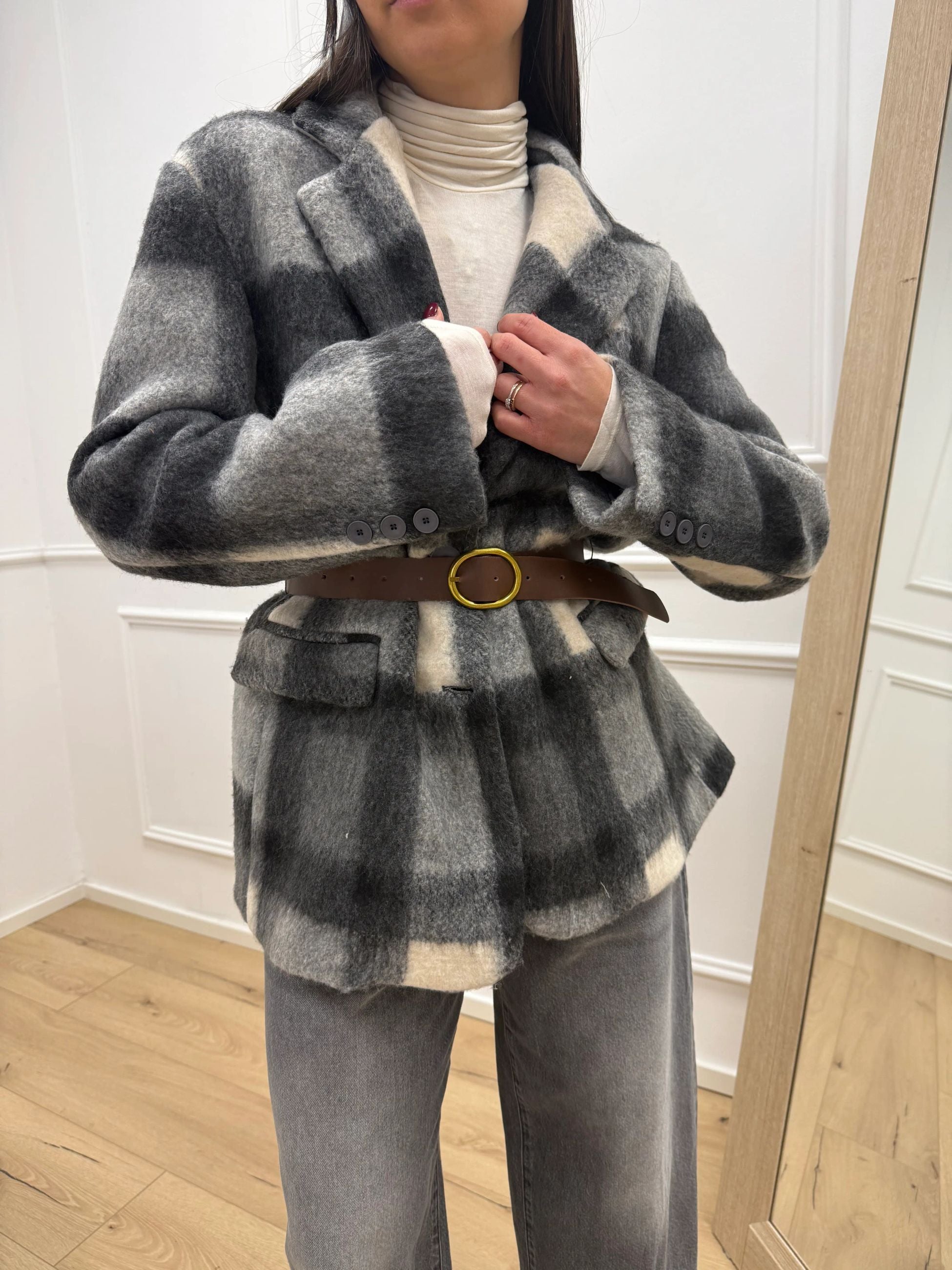 Giacca cappotto check burro e grigia - Vicolo