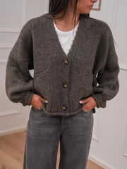 Cardigan fango a tre bottoni con taschine - HaveOne