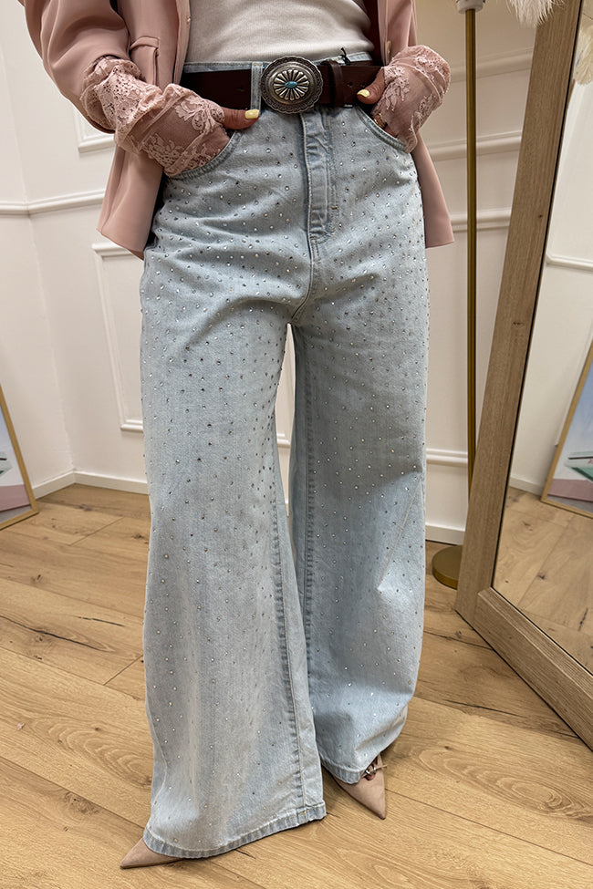 Jeans Giusy denim chiaro con strass - Tensione In
