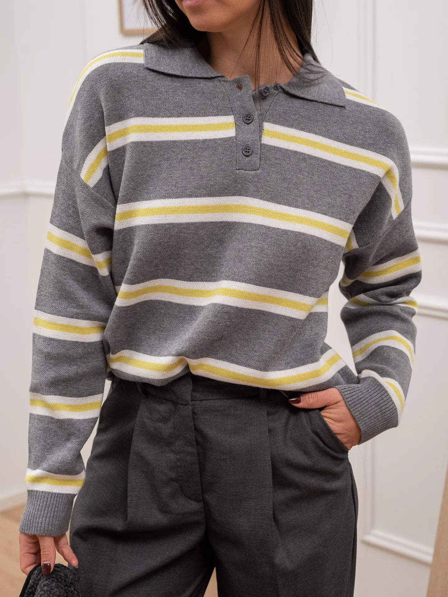 Polo over righe grigio, panna e olio - HaveOne