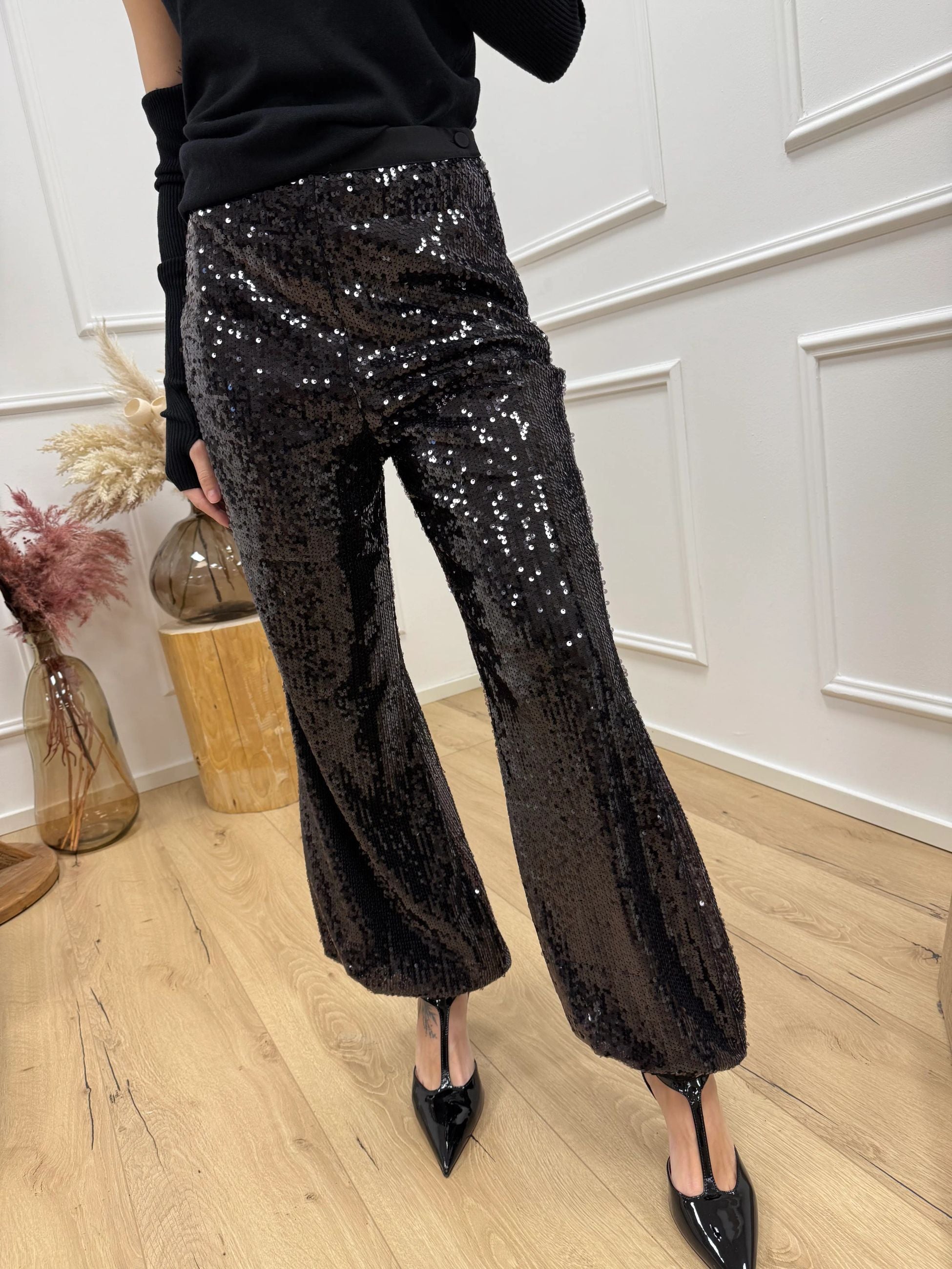 Pantaloni in paillettes neri a palloncino - Vicolo