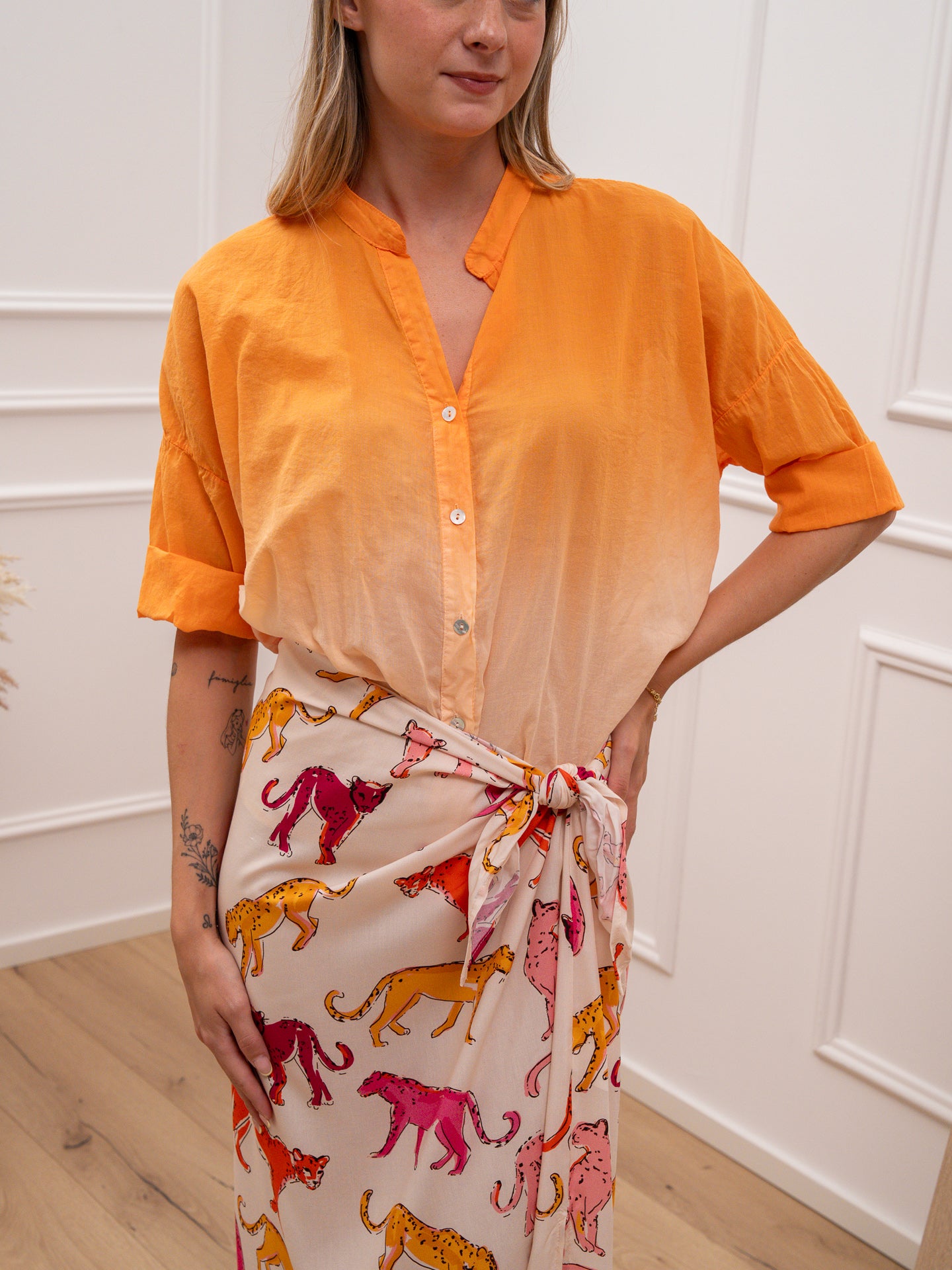 Camicia in voile di cotone sfumata salmone - HaveOne