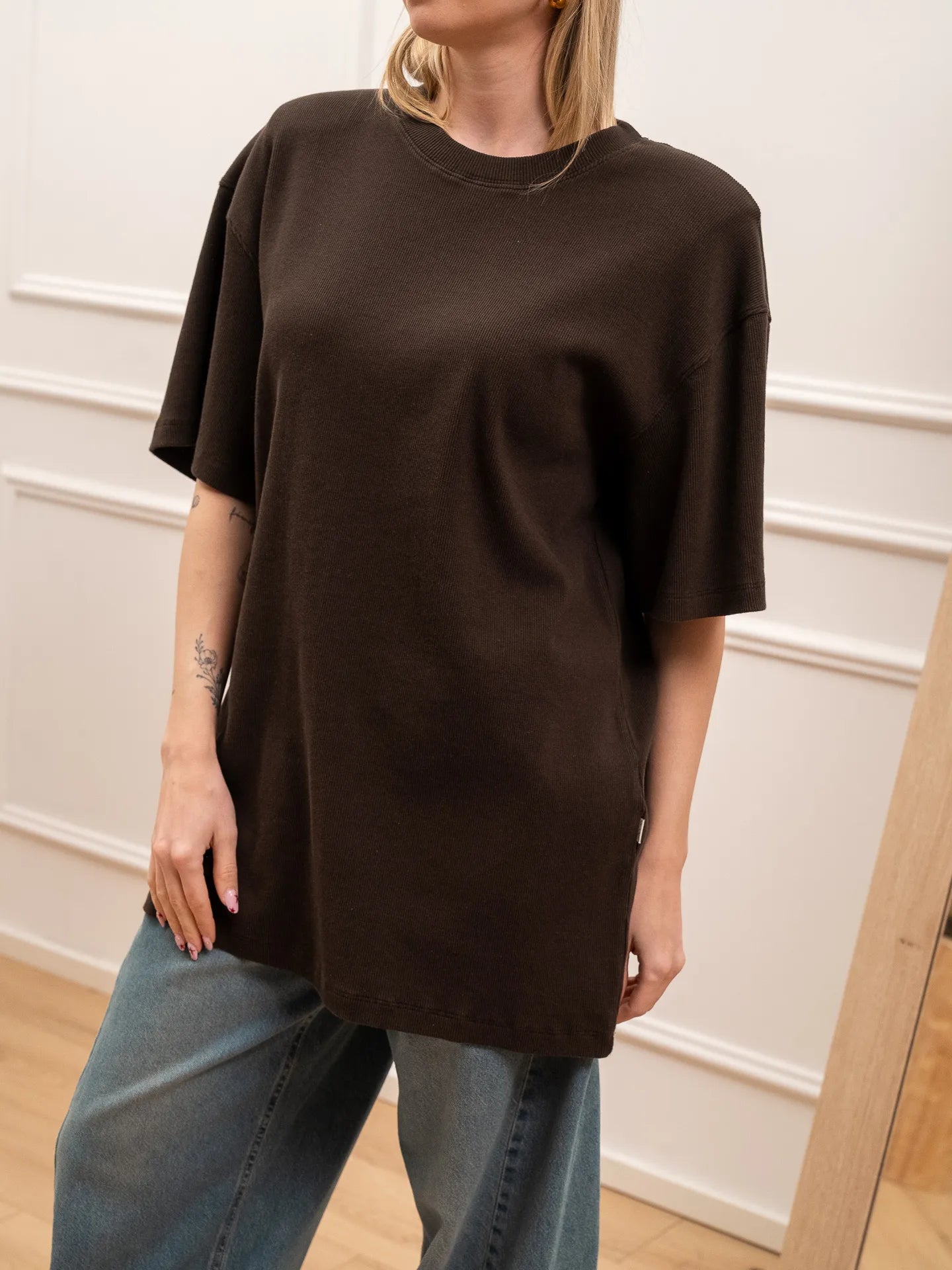 T shirt a costine fondente spalla imbottita - Vicolo