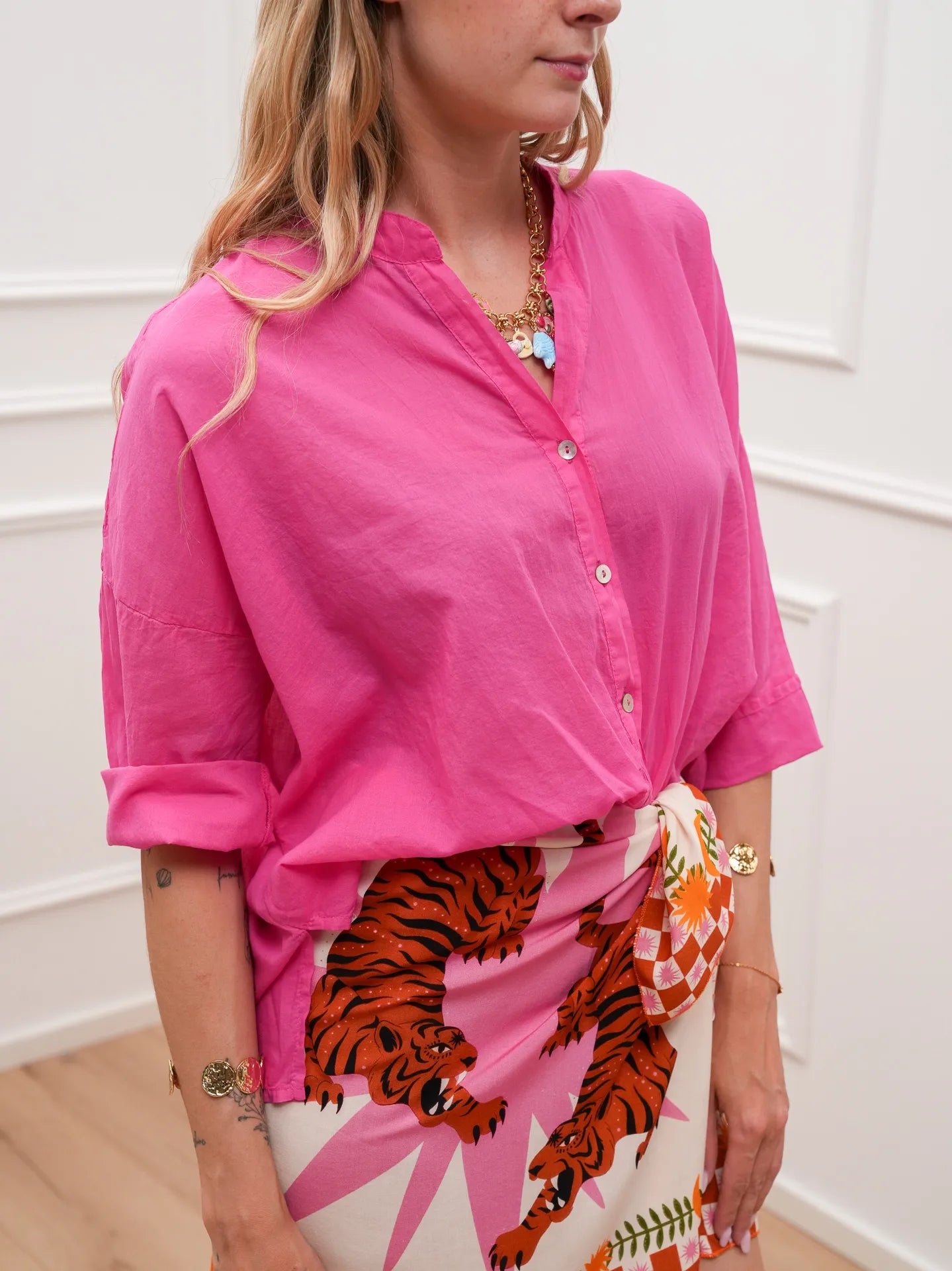 Camicia in voile di cotone fucsia - HaveOne