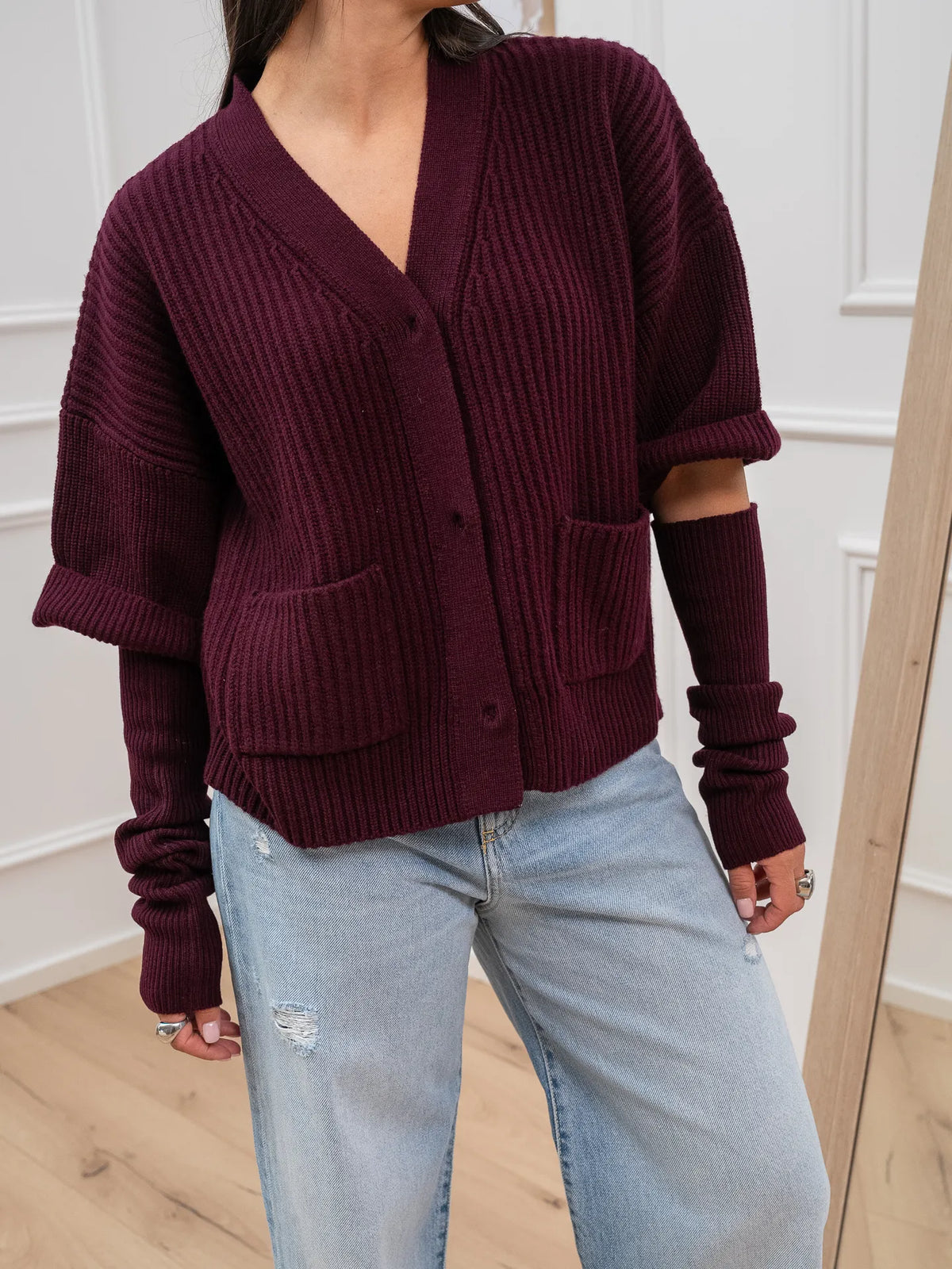 Cardigan chianti con manicotto in lana - Vicolo