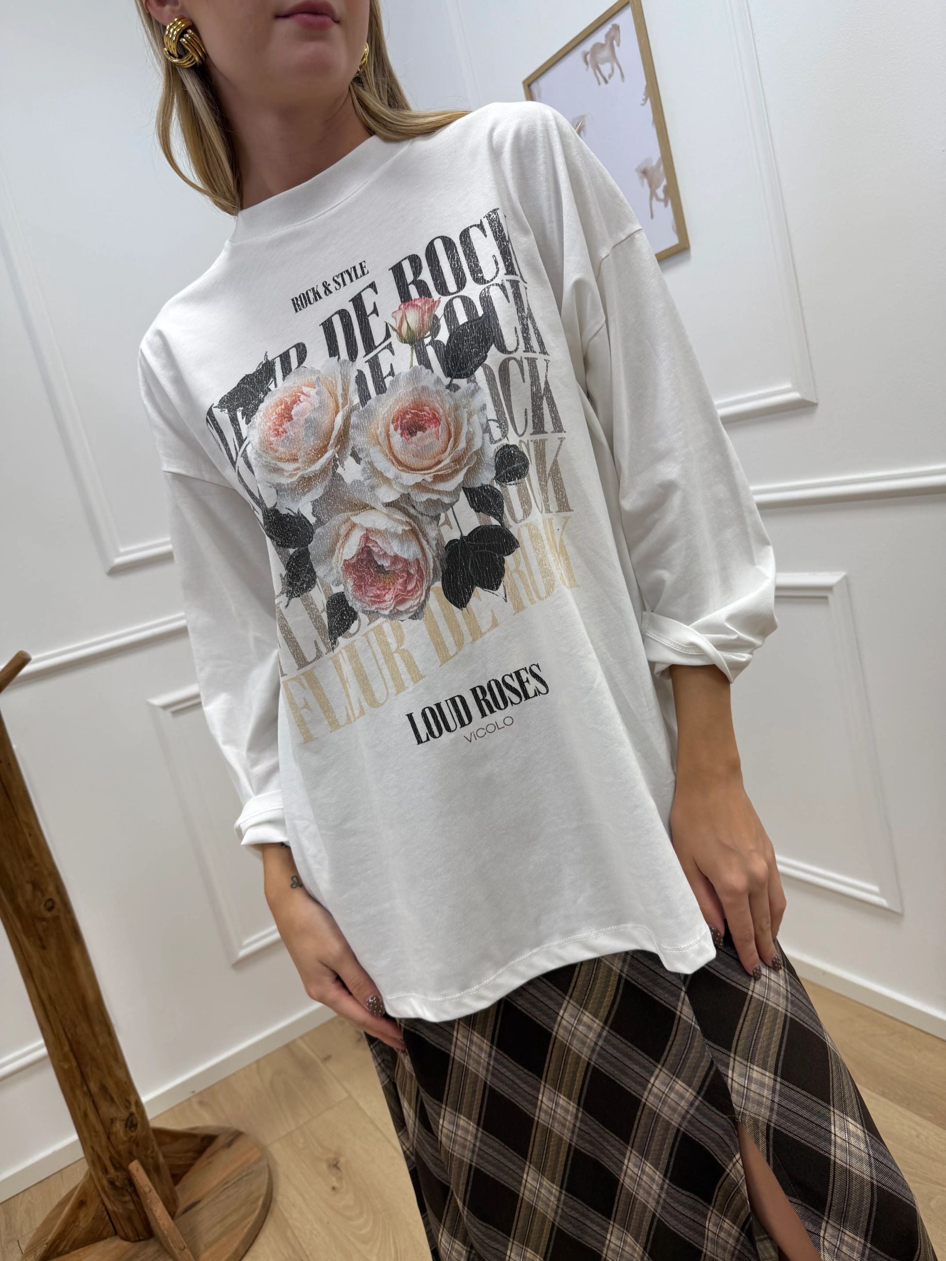 T shirt Fleur bianca manica lunga - Vicolo