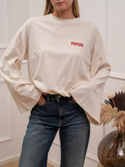 T shirt manica campana stampa Focus rossa - Vicolo