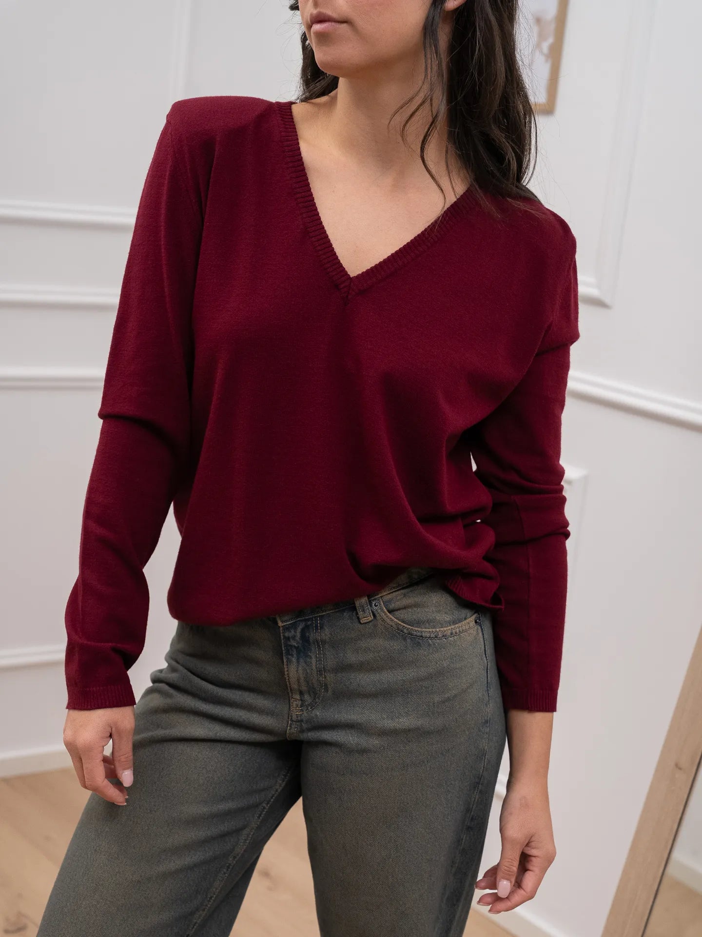 Maglia scollo a v bordeaux spalla imbottita - Vicolo