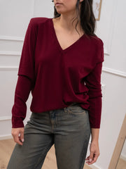 Maglia scollo a v bordeaux spalla imbottita - Vicolo