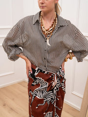Camicia rigata panna, nero in mussola di cotone - Tensione In