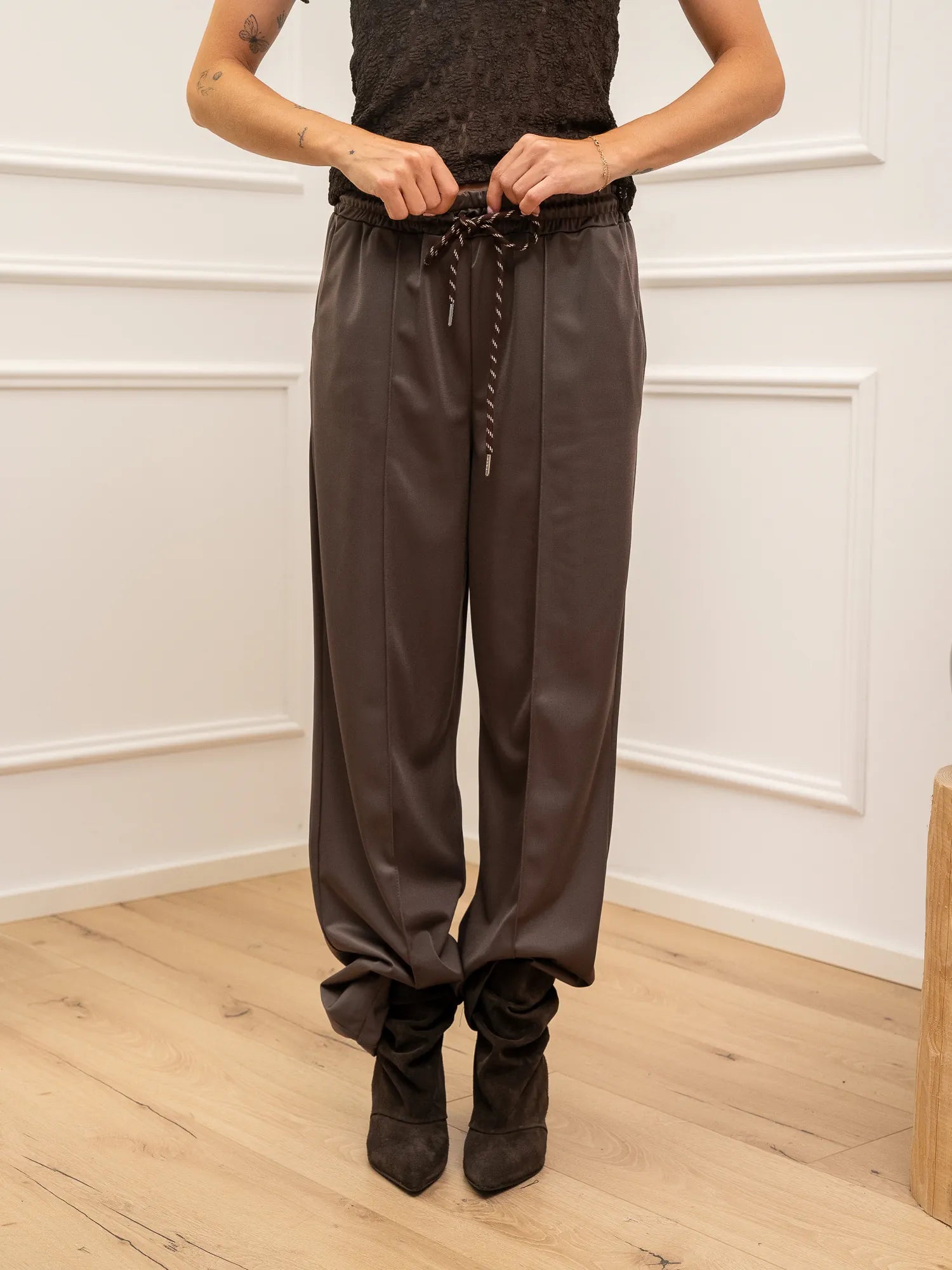 Pantaloni joggers moro tessuto acetato - HaveOne
