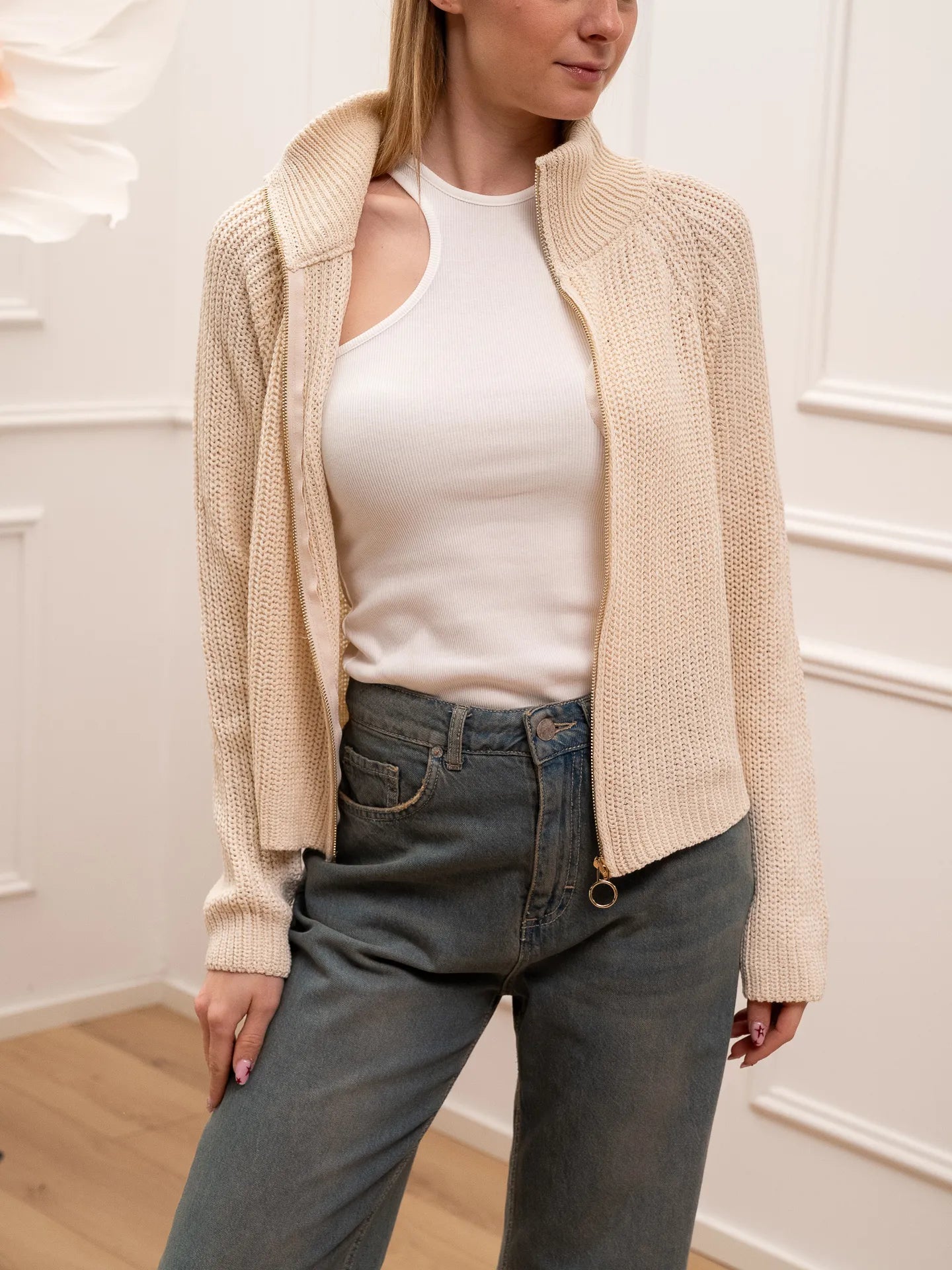 Maglia inglese latte full zip - HaveOne