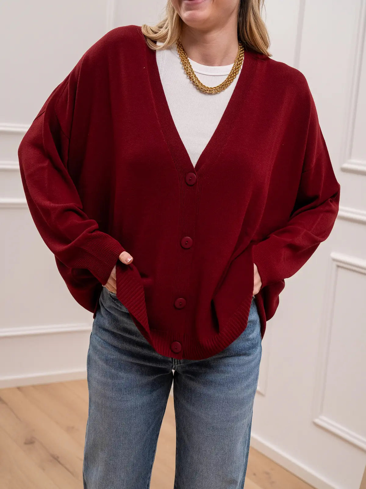 Cardigan morbido sangria con bottoni - Kontatto