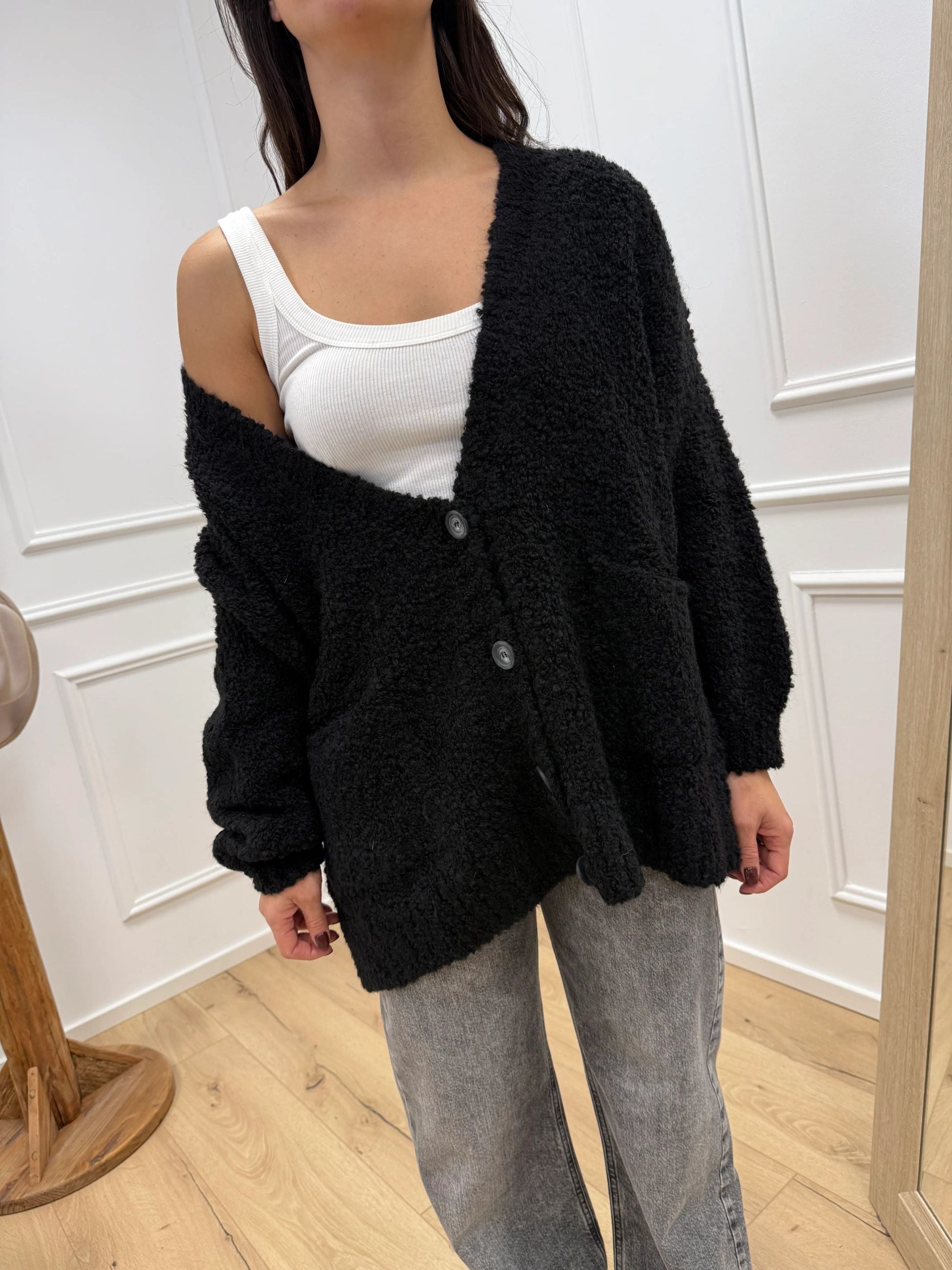 Cardigan bouclé nero - Tensione In