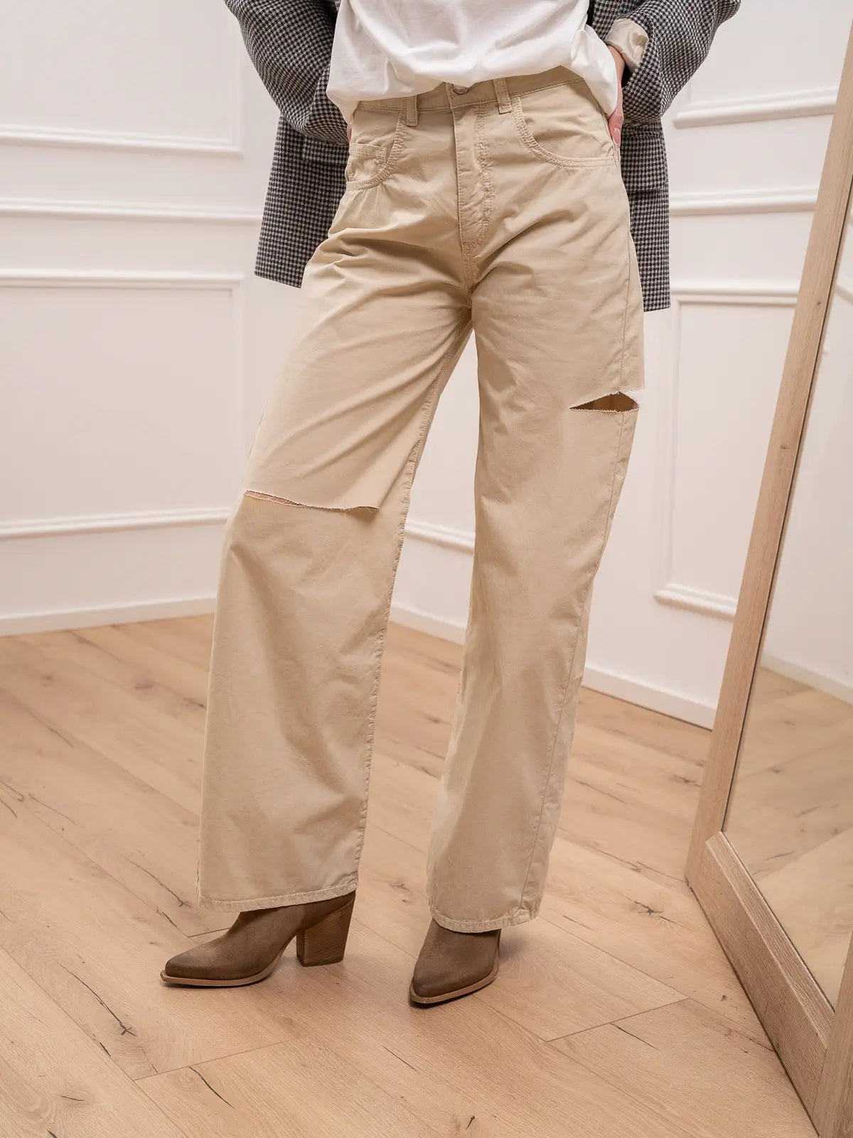 Jeans Poppy sabbia in cotone croccante - Icon Denim