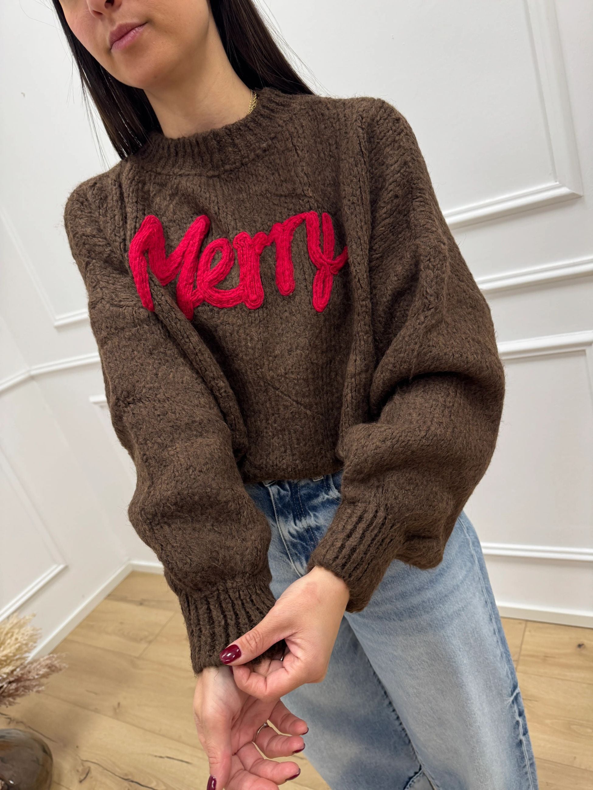 Maglione girocollo moro ricamo Merry - You Decide