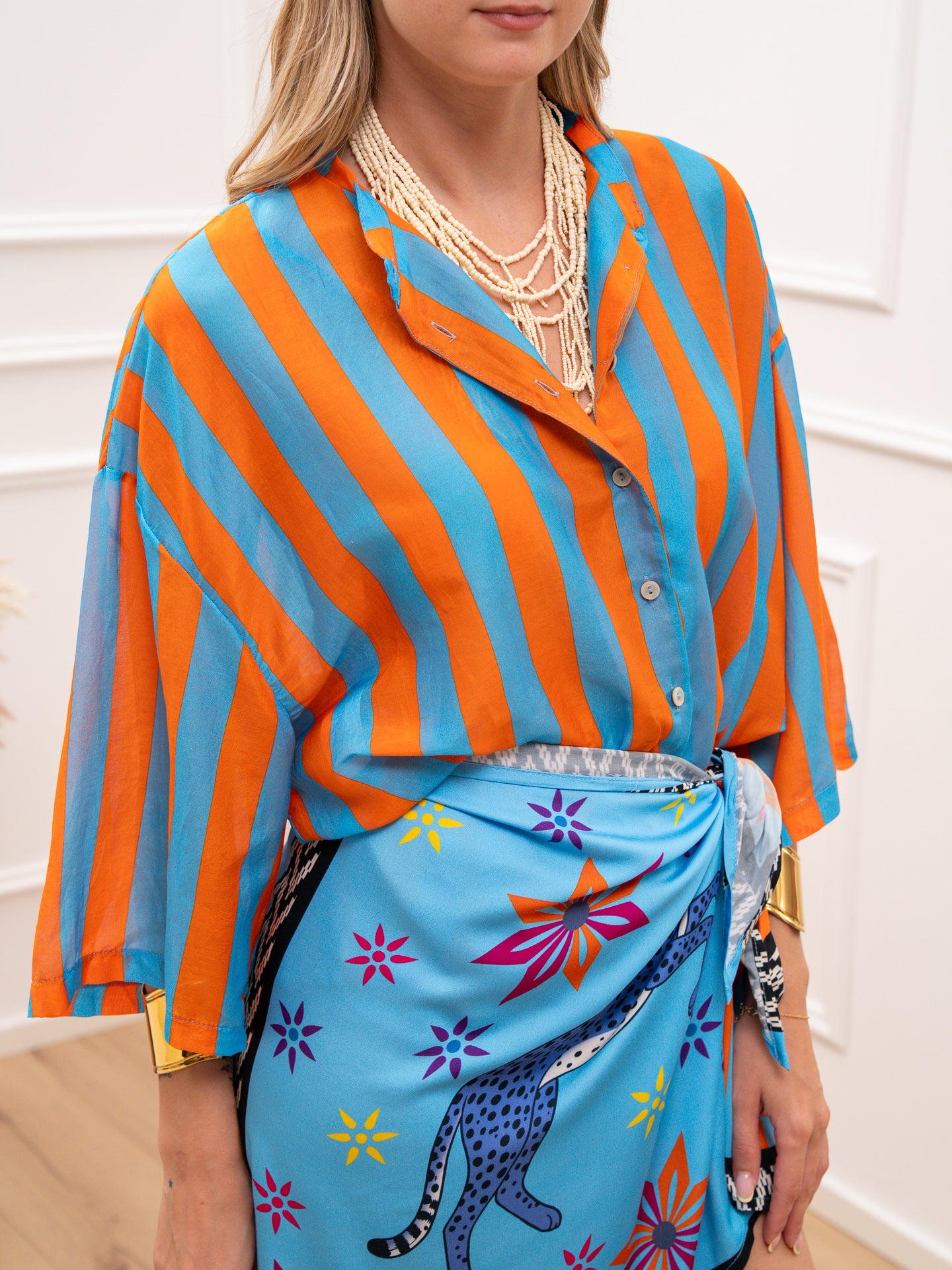 Camicia rigata arancio e turchese - Tensione In