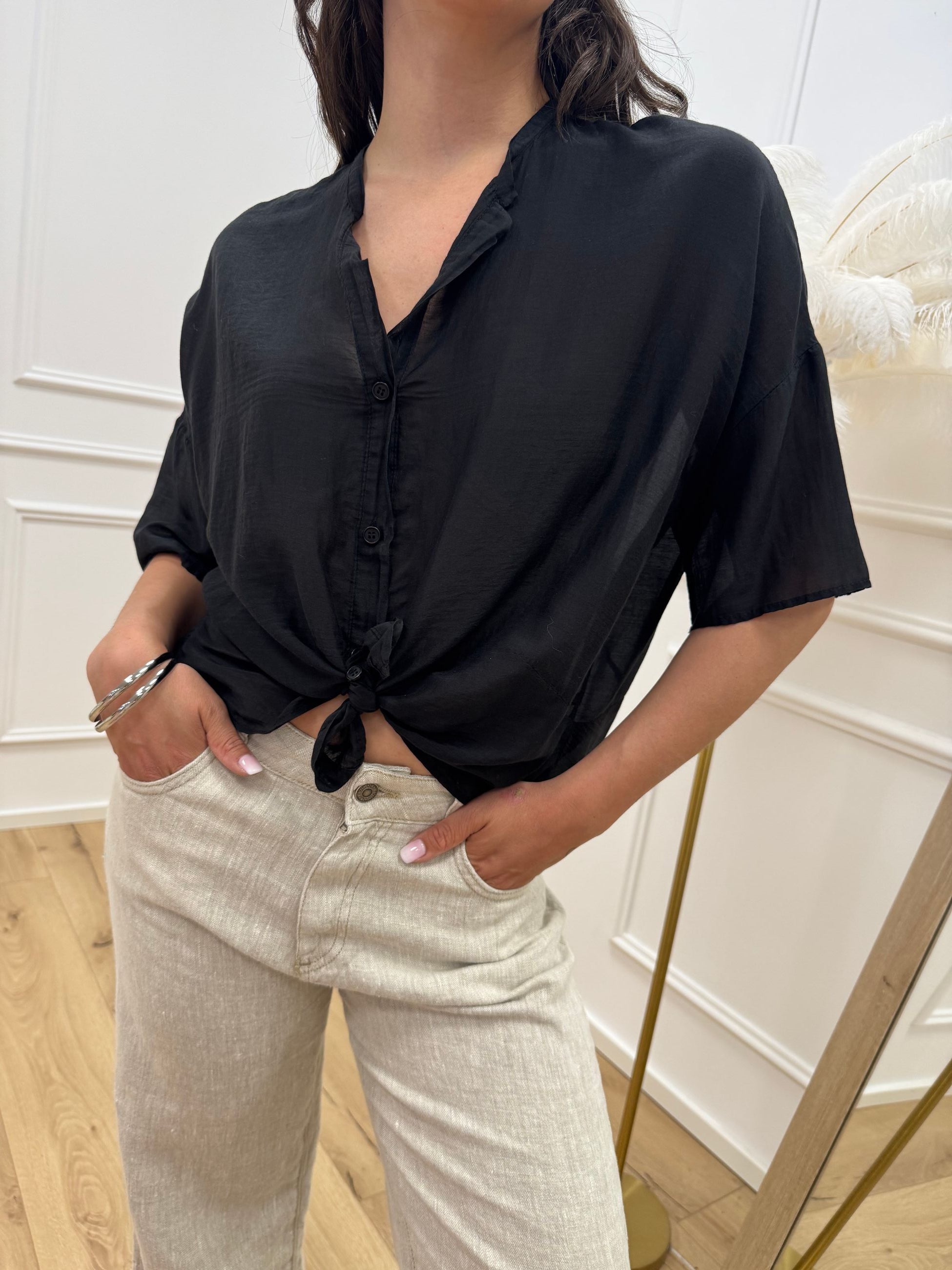Camicia in mussola nera misto seta - Vicolo