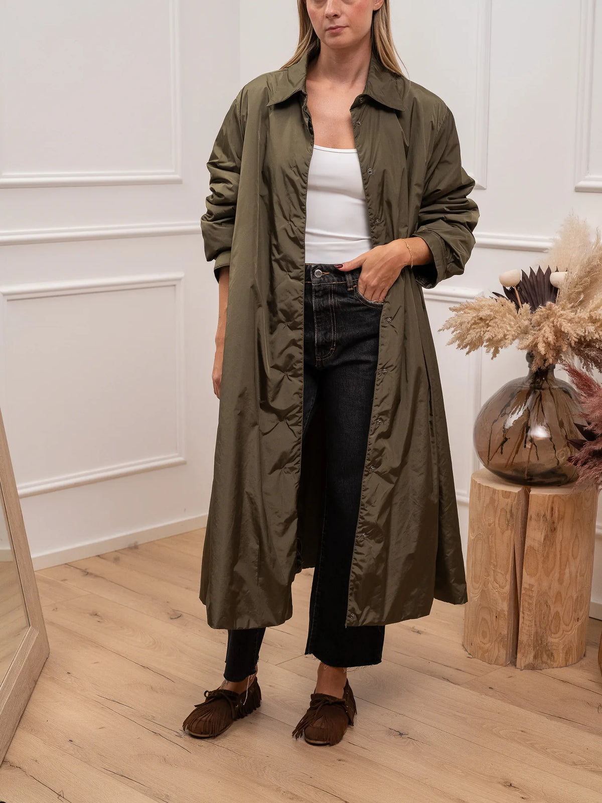 Parka imbottito in nylon oliva a campana - Vicolo