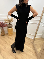 Vestito nero a coste con manicotti - Kontatto