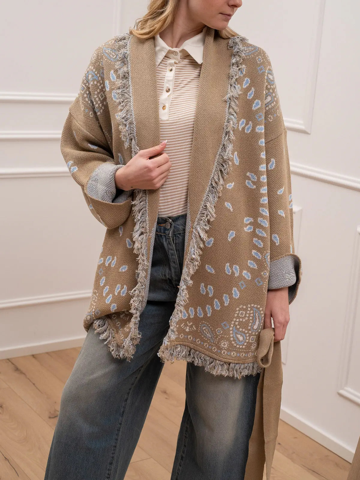 Cardigan etnico bandana sabbia - Tensione In