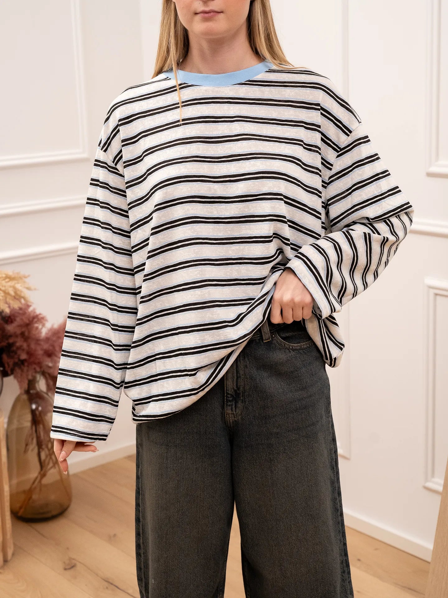 T shirt multi stripe bianco e celeste - Crispy