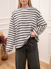 T shirt multi stripe bianco e celeste - Crispy