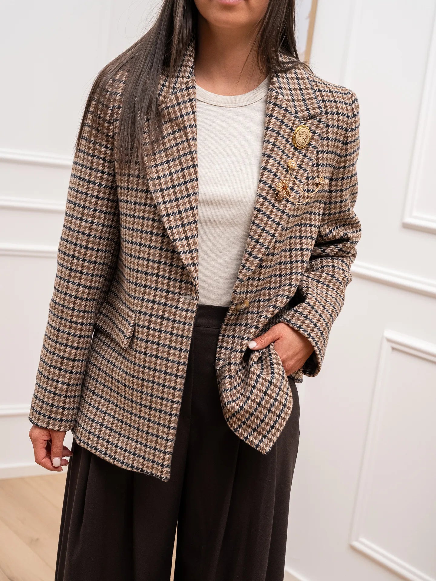 Giacca cappotto pied de poule sabbia - Vicolo