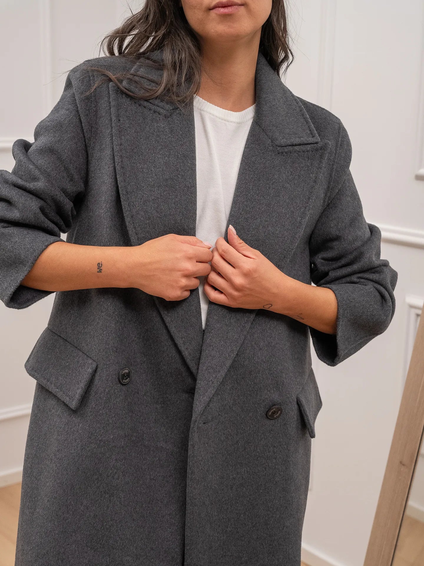 Cappotto doppiopetto grigio mélange lungo - Vicolo