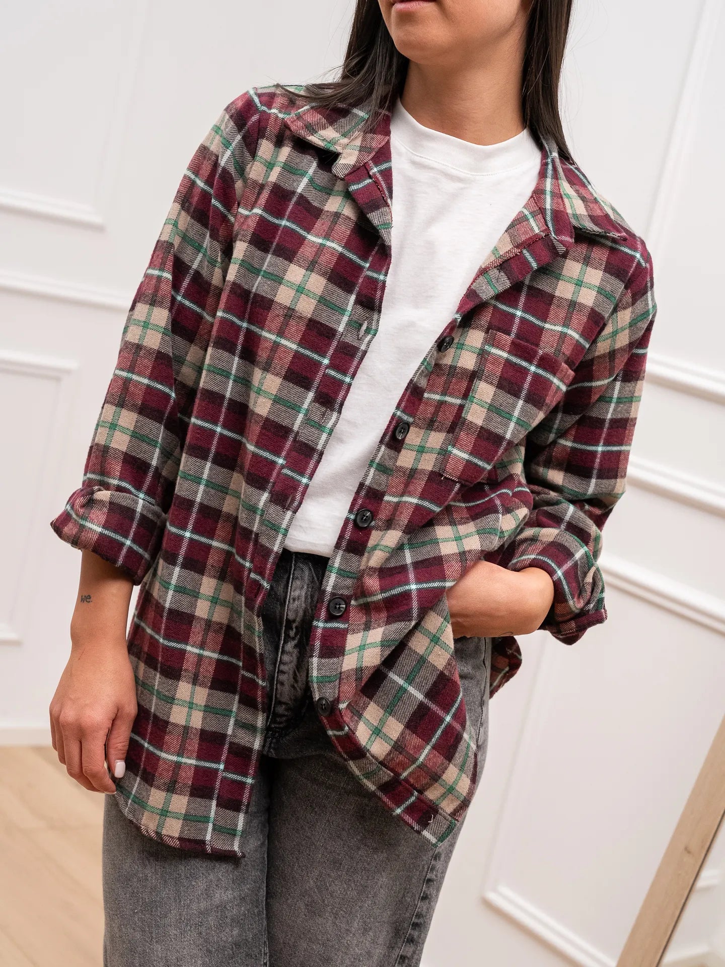 Camicia check bordeaux, sabbia in flanella - HaveOne