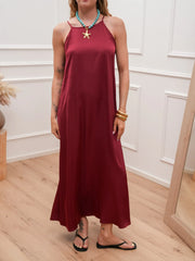 Vestito lungo in satin india scollo a v sul retro - HaveOne