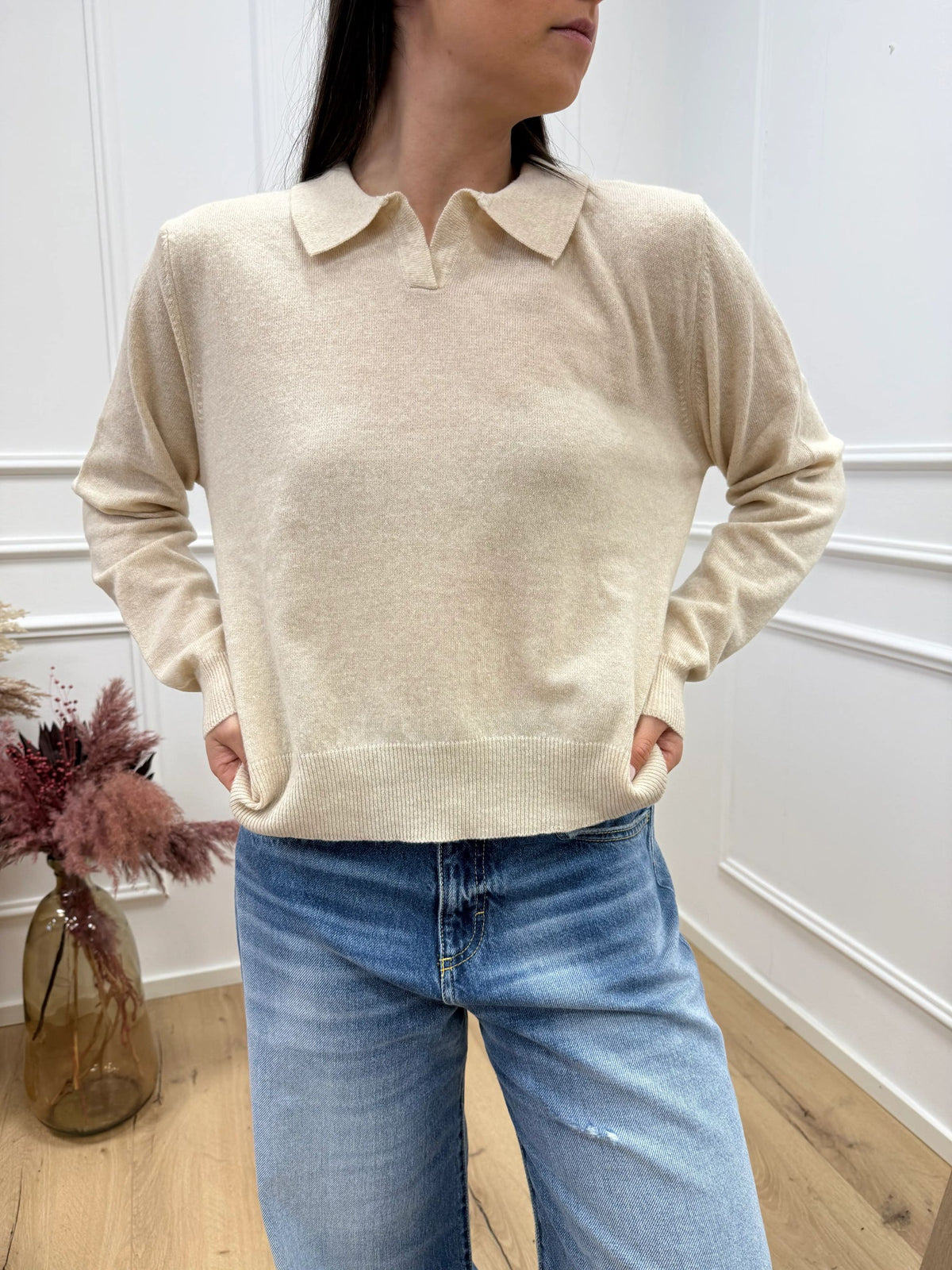 Maglia polo beige 80% lana - HaveOne