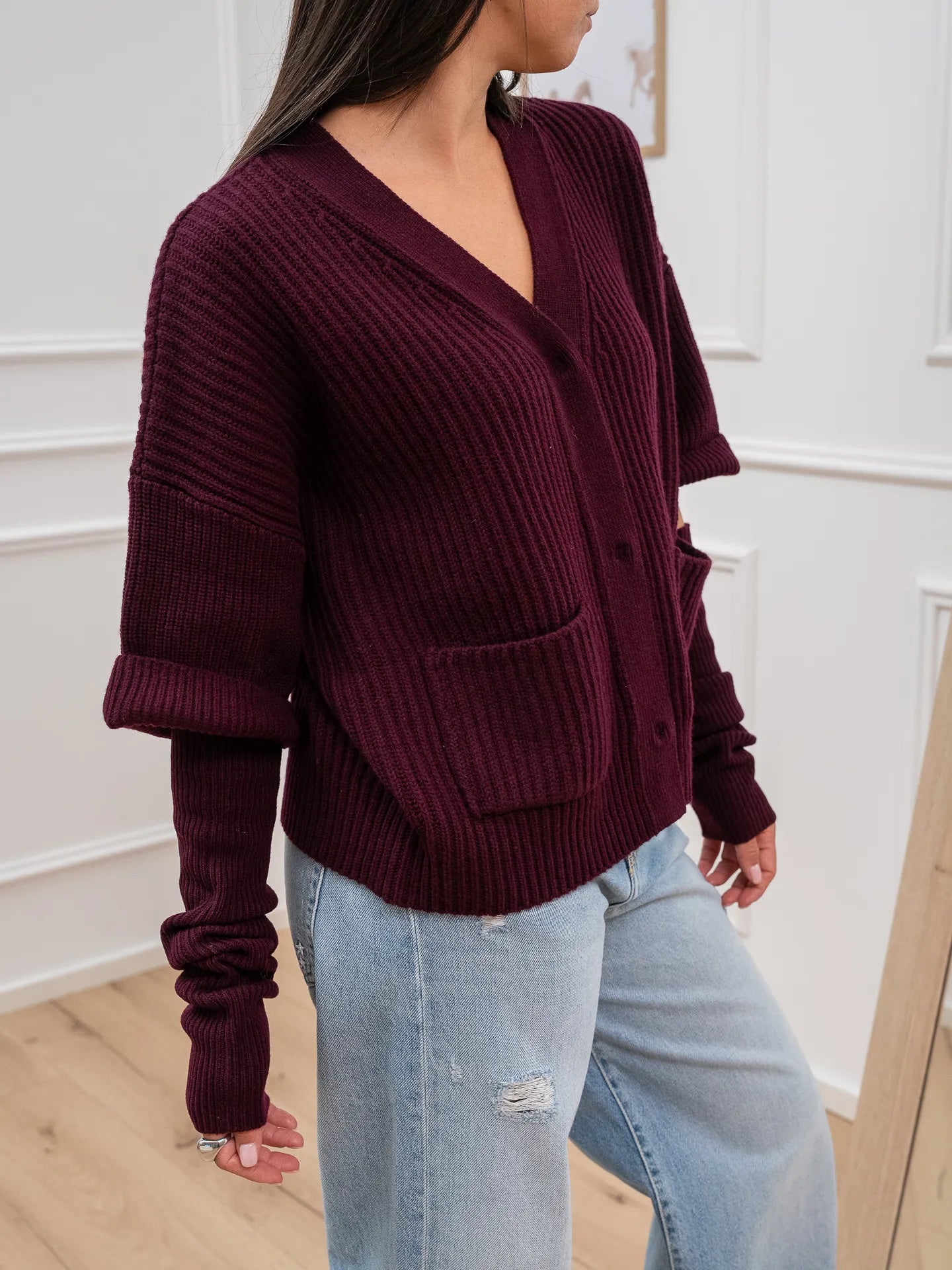 Cardigan chianti con manicotto in lana - Vicolo