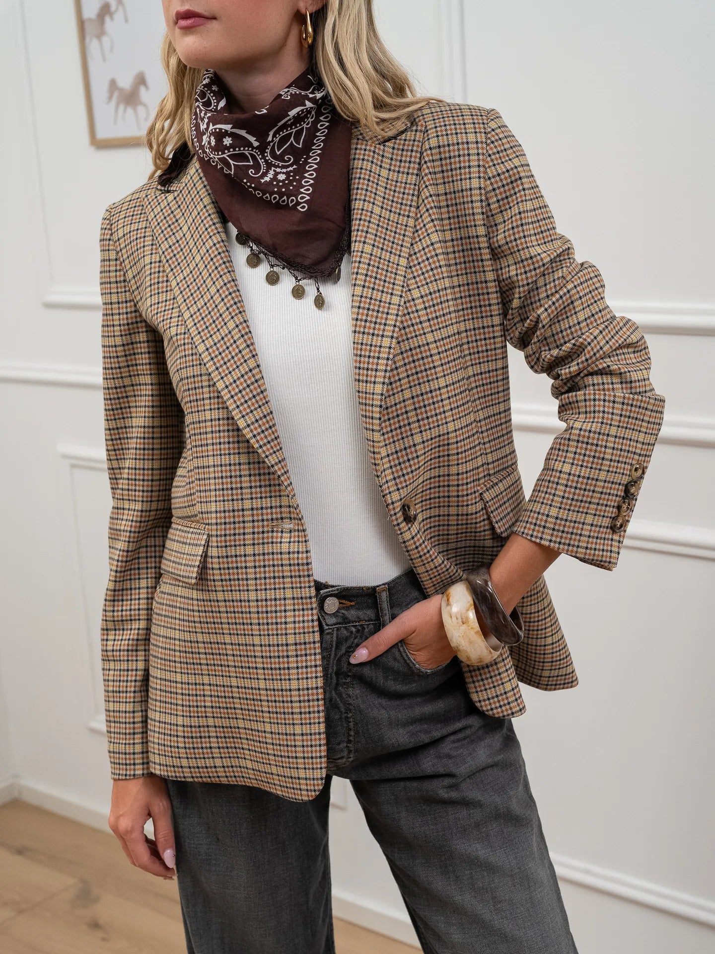 Giacca slim check gialla con bandana - HaveOne