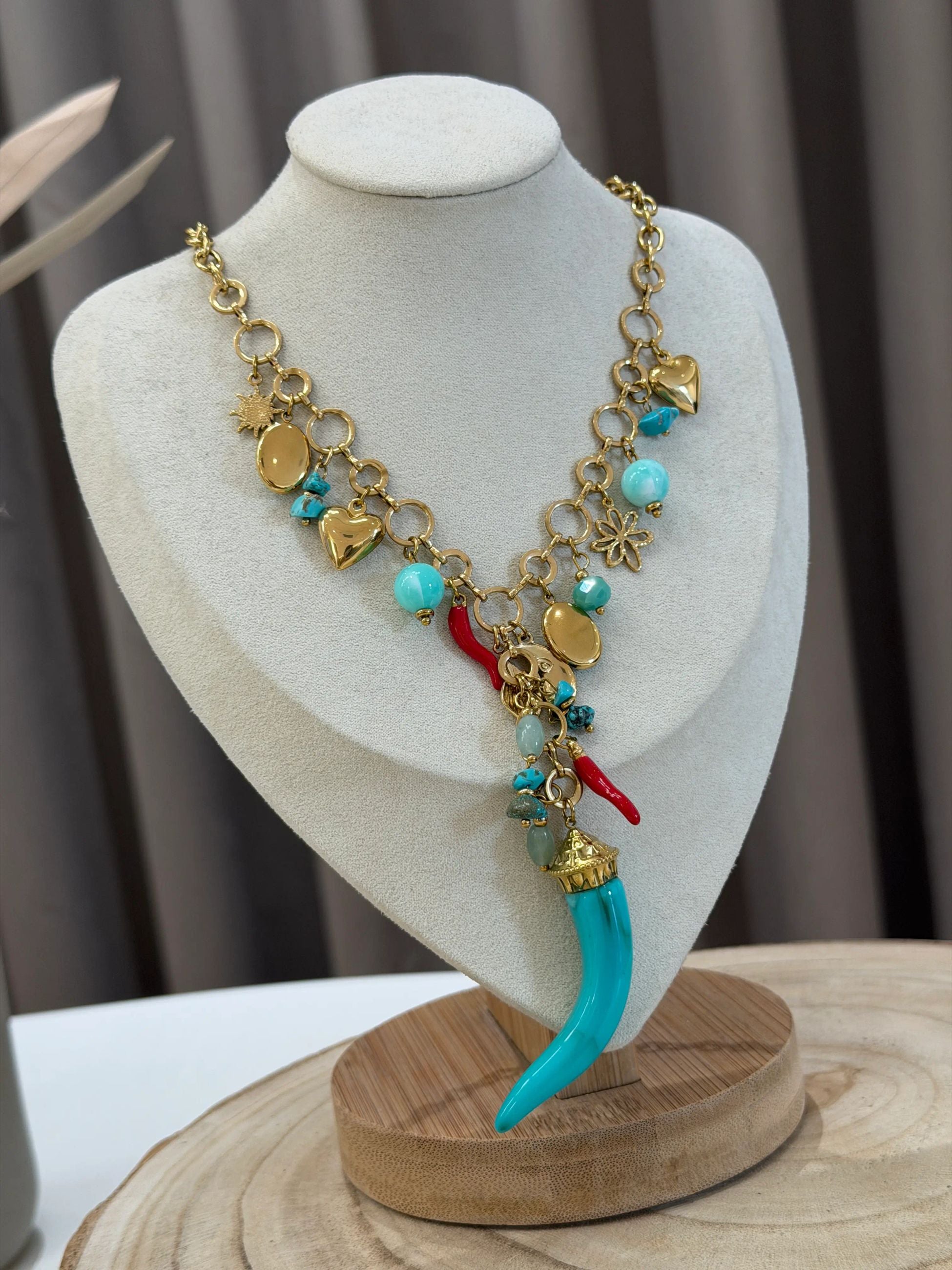 Collana multi charms corno turchese - Calibro Shop