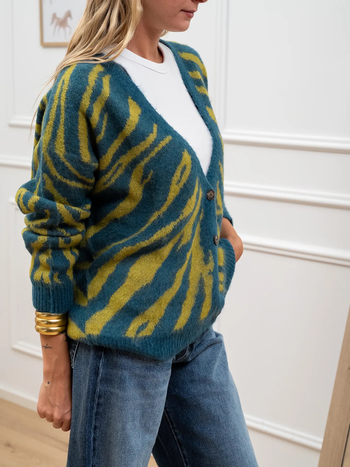 Cardigan jacquard ottanio a quattro bottoni - HaveOne