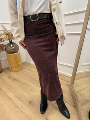 Gonna longuette a costine di velluto bordeaux - HaveOne