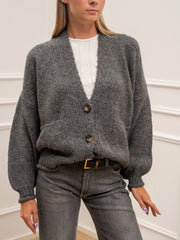 Cardigan tre bottoni grigio con tasche - HaveOne