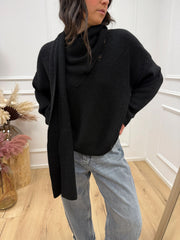 Maglia scollo a v nera con sciarpa - HaveOne