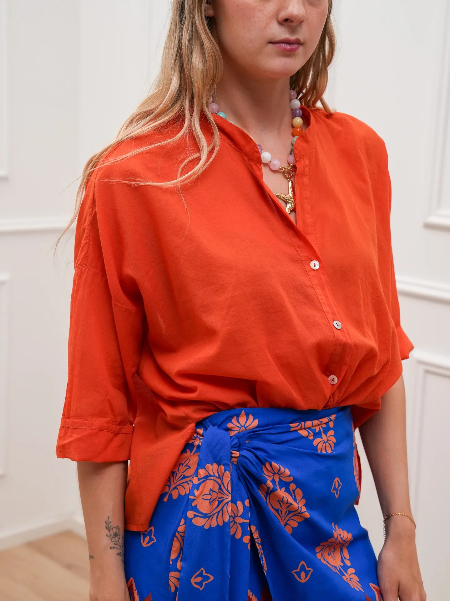 Camicia in voile di cotone papaya - HaveOne