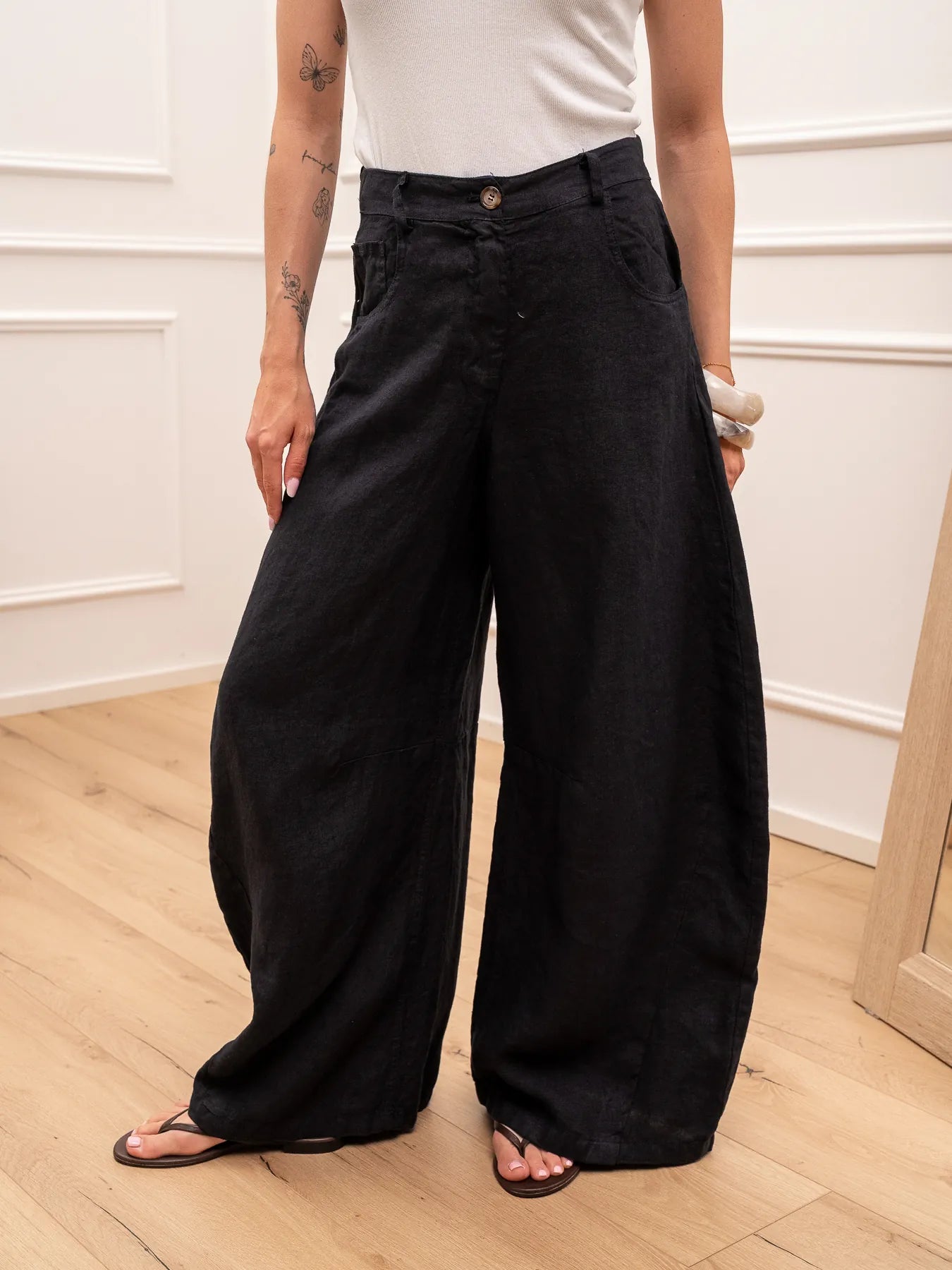 Pantaloni Louvre blu 100% lino - Tensione In