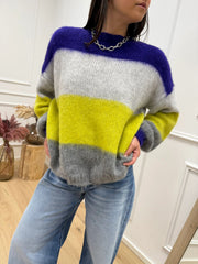 Maglia garzata a righe grigio, lime, perla e viola - HaveOne