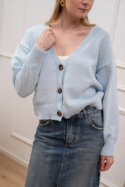 Cardigan basic celeste tre bottoni - Vicolo