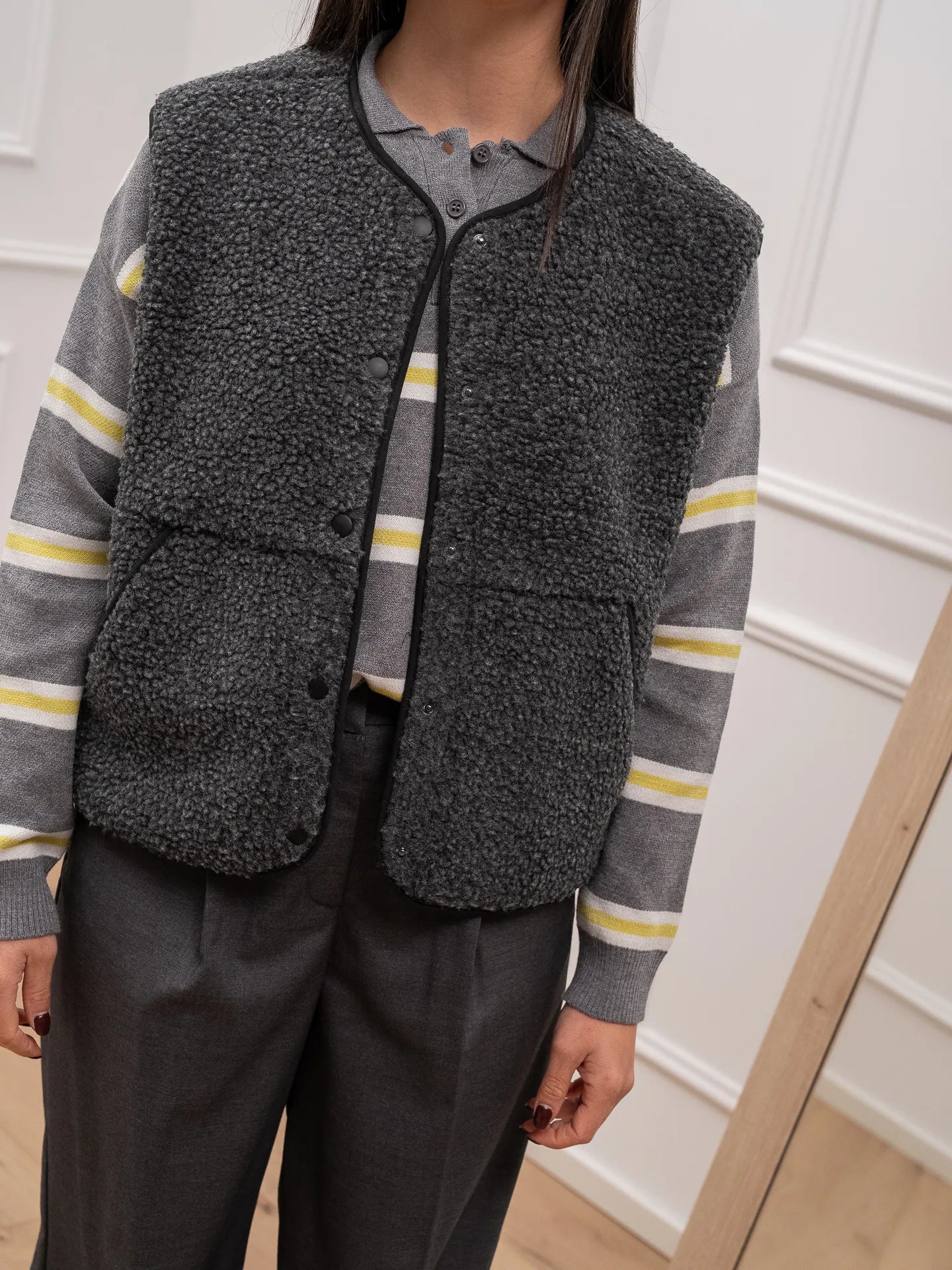 Gilet teddy grigio mélange - JJXX