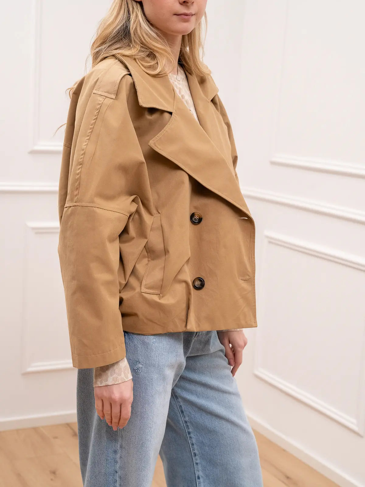 Trench corto beige in cotone soft touch - HaveOne